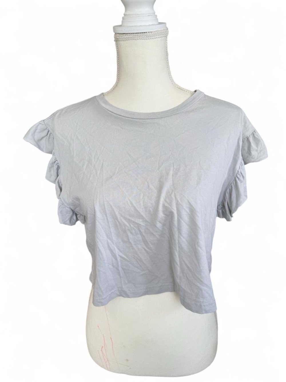 Zara Light Gray Ruffle Sleeve Crop Tee
